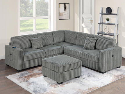 Upholstered L - Shaped 4 Piece Sectional Set With USB, Cocktail Ottoman