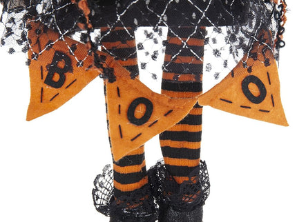 Standing Gnome With Banner & Spring Body, For Halloween Decor - Black / Orange / White