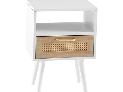 15.75" Rattan End Table With Drawer And Solid Wood Legs, Modern Nightstand, Side Table For Living Room, Bedroom