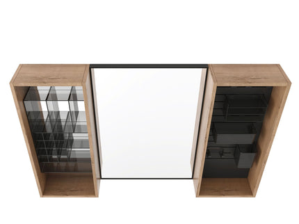 43.5" Mirror Cabinet With Storage, Wall Mounted Medicine Cabinet Frame With Shelves - Imitative Oak