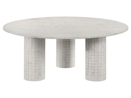 Preston - 2 Piece Coffee And End Table Set With Cylindrical Pedestal Bases, Round Design - White