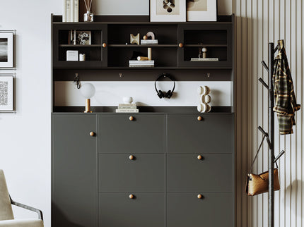 On Trend Multifunctional Tipping Bucket Shoe Cabinet With Storage Shelf & 6 Flip Drawers