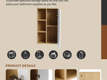 24" Bathroom Vanity With Sink & Wall Mounted Side Cabinet, Vanity Set With Thin Edge Sink, Interchangeable & Door Panels, Open & Hidden Storage - Black / Light Oak / White