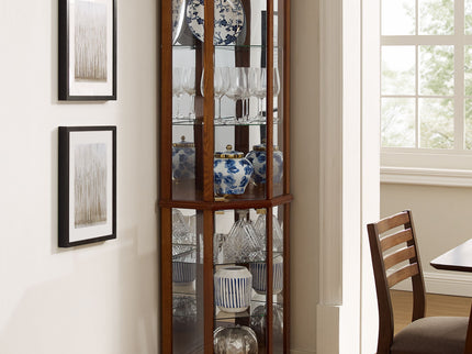 6 Shelf Lighted Corner Curio Cabinet With Adjustable Tempered Glass Shelves And Mirror Back (E26 Light Bulb Not Included)