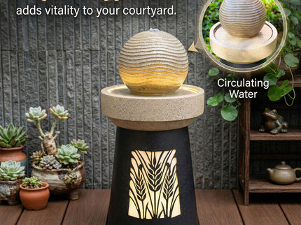 Outdoor Water Fountain, Warm LED Light - Brown