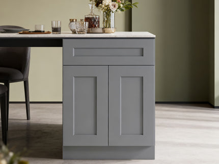 Shaker Base Cabinet With Soft Close Door And Drawer, Space Saving Unit - Gray