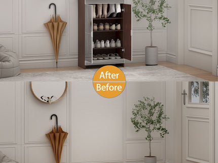 Elegant Decor Mirrored Shoe Cabinet With Edging Double Door Storage Cabinets Glass - Brown / Silver / Gray