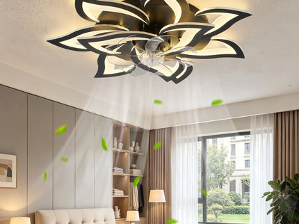 32" Flower Ceiling Fan With LED Dimmable Light, Low Profile Flush Mount Fan With Remote Control, 6 Speeds