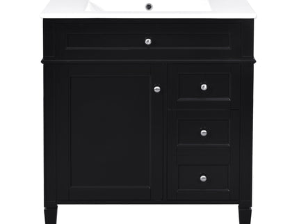 Bathroom Vanity With Top Sink, 2 Doors And 3 Drawers, Freestanding Set With Mirror Cabinet