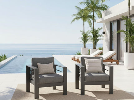 Patio Armchairs With Thick Cushions, All Weather (Set of 2) - Gray / Gray
