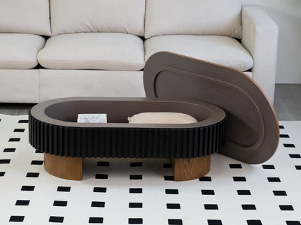 Elliptical Living Room Coffee Table With Hidden Storage And Removable Tabletop