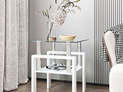 Modern Tempered Glass Tea Table, End Square Table For Living Room