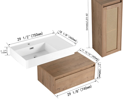 Modern Imitative Wall Mounted Bathroom Vanity With Resin Sink And Side Cabinet