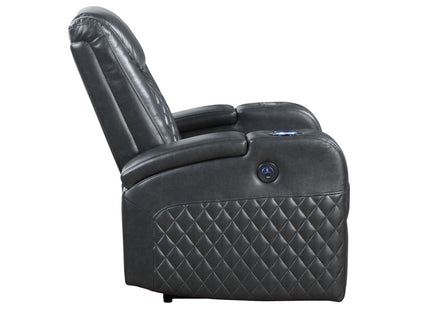 Alair - Leather Aire Power Motion Recliner With Bluetooth, Wireless Charger Cupholder - Dark Gray