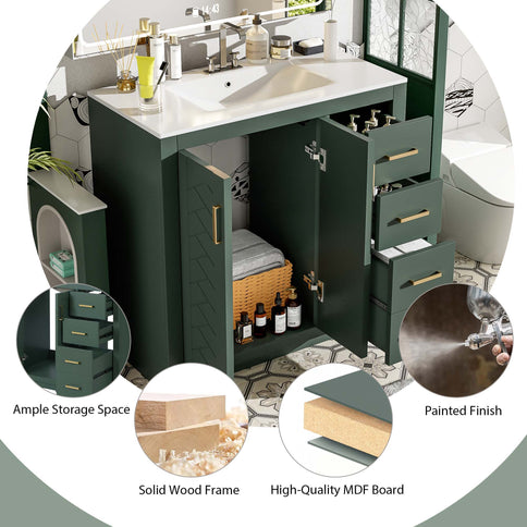Bathroom Vanity With Sink Combo, Storage Cabinet, Freestanding Set With 3 Drawers & Soft Closing Doors