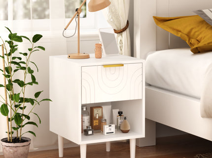 Nightstand With 1 Drawer And Open Shelf - White