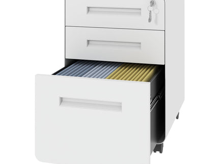 3-Drawer Mobile File Cabinet With Lock, On Casters, Holds A4/Letter Files