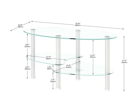Transparent Oval Glass Coffee Table, Modern Table In Living Room Oak Wood Leg Tea Table 3-Layer Glass Table