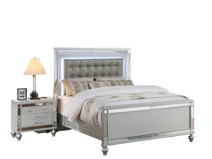 3 Piece Bedroom Set, Sleek Modern Bed With LED Nightstands
