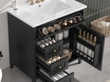 Modern Bathroom Vanity With Sink, 3 Drawers And Adjustable Shelf