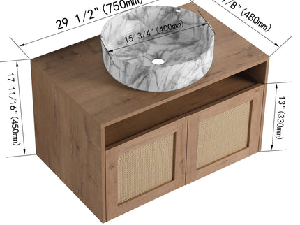 Bathroom Vanity With Art Sink, 2 Soft Close Doors, Float Mounting Design