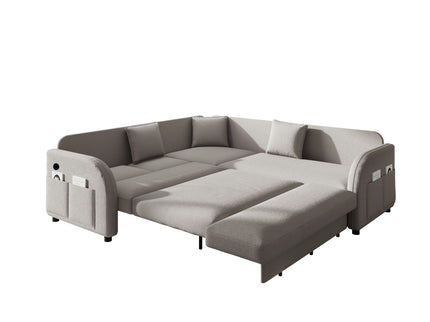 L-Shaped Couch With Pull-Out Bed, Oversize Convertible Sleeper Sofa With Side Pocket & USB Port