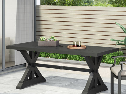 Modern Outdoor Dining Table With X Shaped Legs, Umbrella Hole