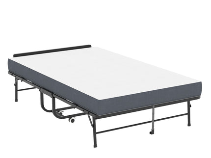 Twin Wide Folding Bed With Adjustable Headboard, Extra Long Rollaway For Tall People, Memory Foam Mattress - Black