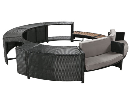Spa Surround Spa Frame Patio Rattan Sofa Set With Storage Spaces, Mini Sofa And Comfortable Cushion For Patio, Backyard