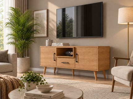 TV Stand For TVs Up To 60" With 2 Doors, 1 Drawer And 1 Open Shelf - Oak