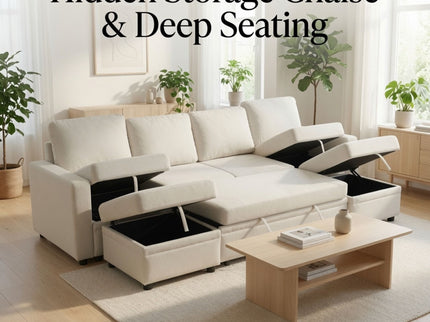 Extra Wide U - Shape Convertible Sleeper Sofa Bed With Dual Storage Ottoman