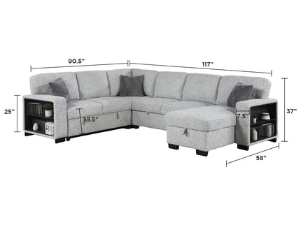 Giza - Modular Sectional Sofa With Sleeper, Storage, USB Charging - Gray