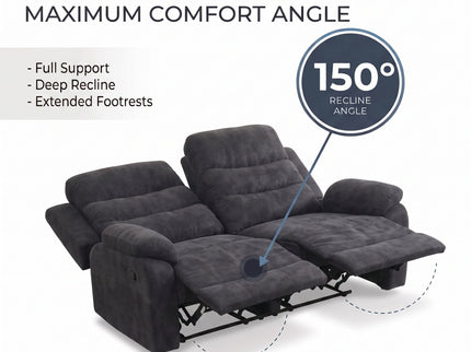 2 Seat Manual Recliner Loveseat With 150° Deep Recline, For Small Living Spaces - Dark Gray