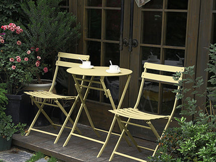 3 Piece Patio Bistro Set Of Foldable Round Table And Chairs