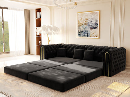 3-In-1 Convertible Sleeper Sofa With Movable Ottoman For Living Room