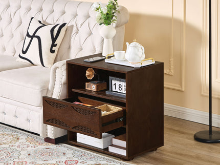 Nightstand With USB Ports & Outlet Hole, End Table With Drawer