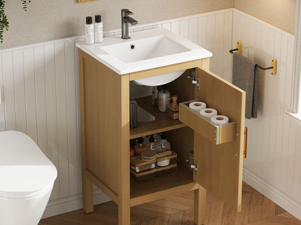 Bathroom Cabinet With Sink, Adjustable Shelf, Soft Closing Hinges - Natural Wood