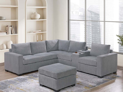 Contemporary L-Shaped Sectional Set With USB Console & Ottoman