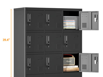 9 Door Employee Storage Locker With Card Slot, Lockers For Office, Gym, School, And Home - Black