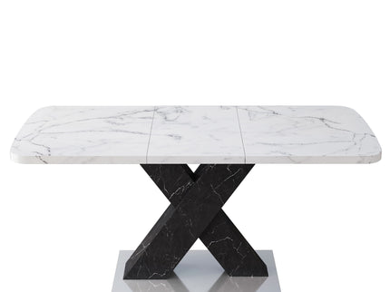 Rectangle Dining Table With Stretchable Top, X Shape Mdf Legs With Steel Base - White / Black