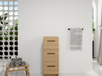 Slim Freestanding Bathroom Storage Cabinet, 3 Drawers - Light Oak