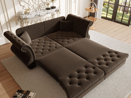 Oversized Chesterfield Pull Out Sofa Bed, Roll Arm Couch With Flower Tufting For Living Room