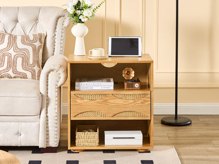 Nightstand With USB Ports & Outlet Hole, End Table With Drawer