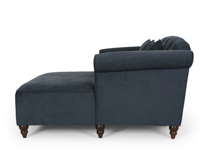 Upholstered Chaise Lounge With Scroll Arms, Turned Legs And 2 Pillows