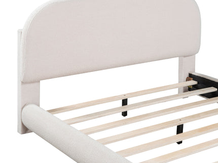 Upholstered Platform Bed With Thick Solid Frame And Stylish Curve-Shaped Design