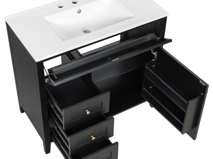 Bathroom Vanity With Sink, 3 Drawers & Cabinet With Adjustable Shelves