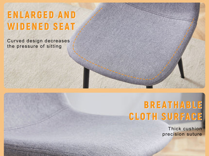 Luxury Simple Chair Linen Cotton High Resilience Dining Chair With Black Metal Legs (Set of 4) - Light Gray