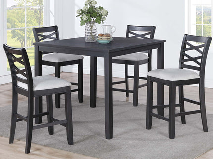 Dining Table Set With 4 Cross Back Chairs, Upholstered Cushions - Charcoal