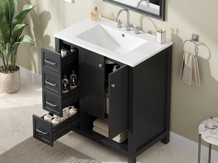Bathroom Vanity With Sink Top, Bathroom Vanity Cabinet With 2 Doors And 2 Drawers, Open Shelf