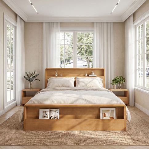 Bed Frame With Dual Open Storage Headboard And Footboard